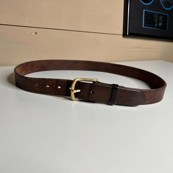 Other - Leather Belt Mens 38 Brown Brass Buckle Work Casual Adjustable Solid Classic